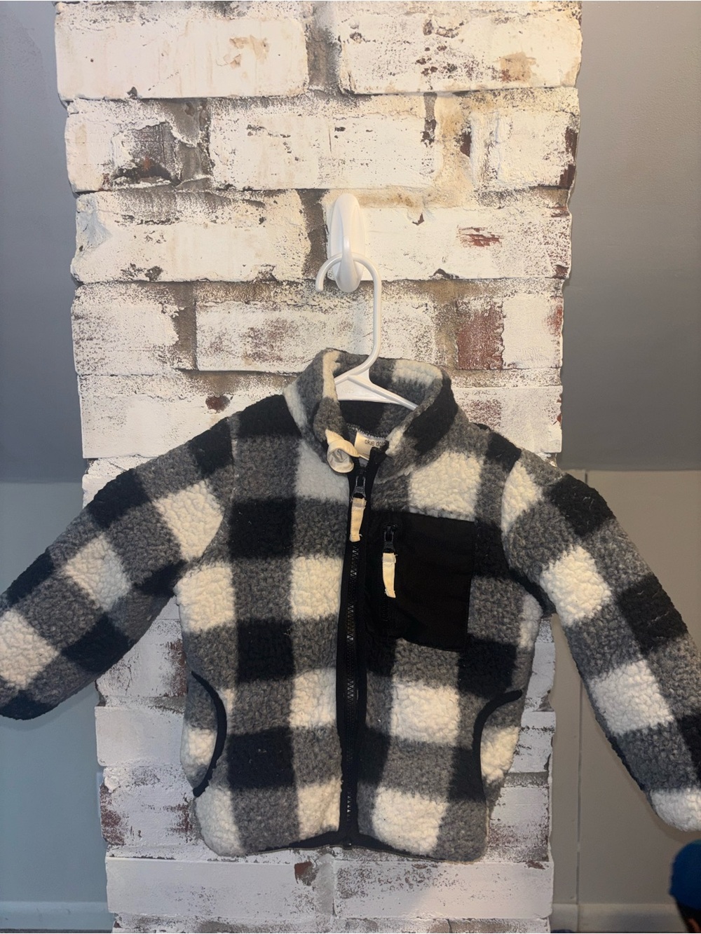 okie dokie Black and White Buffalo Check Fleece Jacket